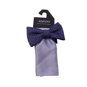 NWT Alfani Geometric Pre-Tied Bow Tie & Solid Pocket Square Set OS Purple